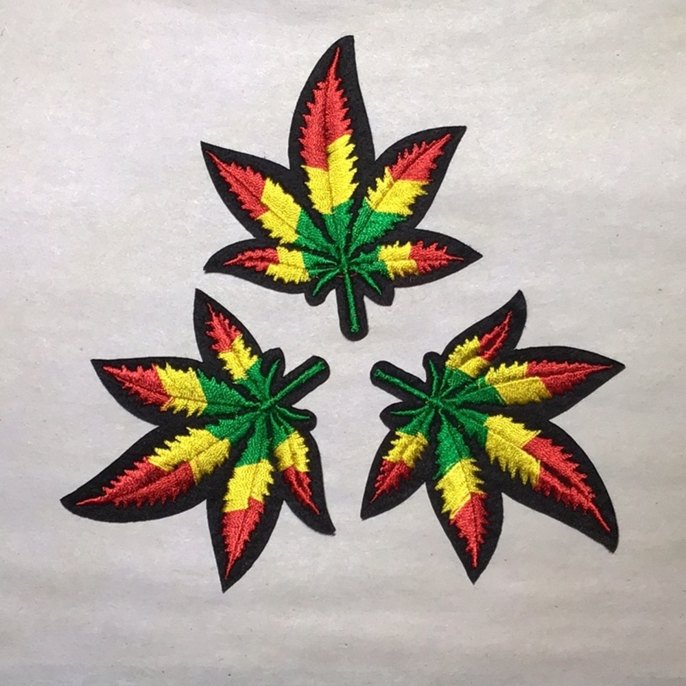 Rasta Colors Marijuana Pot Leaf iron on patch set